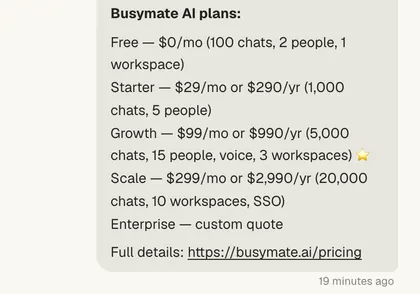 A real SMS conversation: a customer writes and your mate answers.