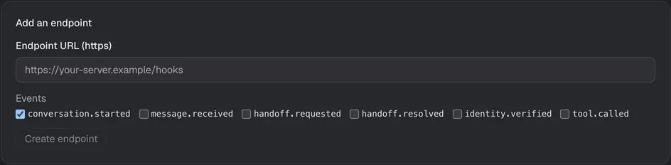 The Webhooks setup card in the Console.